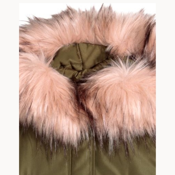 ⭐HP⭐H&M Khaki Green Padded Parka with Faux Fur Hood Trim NWT - Picture 2 of 16